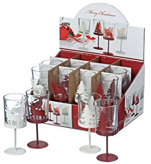 Windlicht aus Glas mit Ständer Windlichthalter Teelicht Weihnachten Elch Tannenbaum rot weiß 2er Set