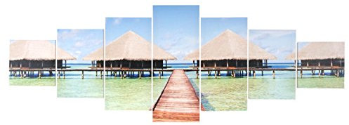 Mendler Leinwandbild T375, Wandbild Keilrahmenbild Kunstdruck, 7-teilig 140x50cm - Beach