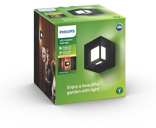 Philips Parterre Wandleuchten für den Außenbereich, 7,5 W, 2700 K, warmweiß, wasserfest, schwarz, IP44 wetterfest
