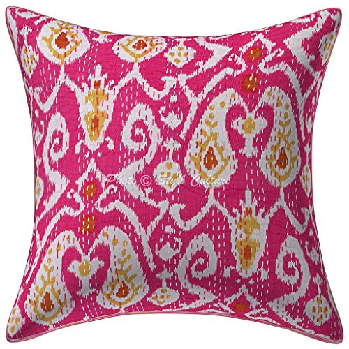 Stylo Culture Bohemien Dekorativ Baumwolle Sofa Kissenbezüge 40x40 cm Rosa Dekokissen Bedrucktes Kantha Wohnzimmer Couch Kissenhülle Ikat Quadrat Umschlagverschluss 16x16 Inch Kissen Bezüge - 1 STK.