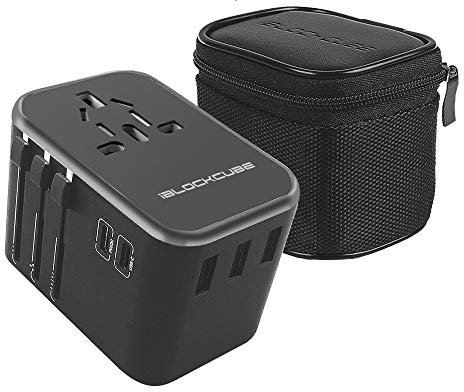 Travel Adapter Worldwide World's First 35W Dual USB Type C 3 USB Ports with 3.5A Fast Speed Charger International Power Adapters All in One Universal Adaptor (Deep Gray)