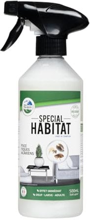 TERRA NOSTRA - Spécial Habitat Contre les Puces Tiques et Acariens - Insecticide Naturel - Spray Prêt à L'Emploi 500 ml - Effet Immédiat - Triple action -Fabriqué en France