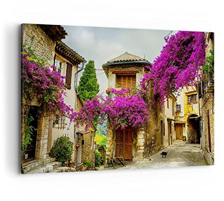 ARTTOR Bilder auf Leinwand 100x70cm Leinwandbild Straße Sommer Blumen Groß Wanddeko Bild Schlafzimmer Küche Deko Wandbilder Dekoration Wohnzimmer Wall Decor Canvas Wand Kunstdruck Art AA100x70-3589