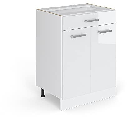 Vicco Küchenunterschrank R-Line, Weiß Hochglanz/Weiß, 60 cm mit Schublade, ohne Arbeitsplatte