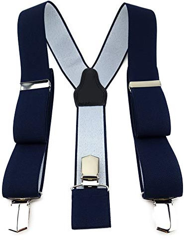 TigerTie Unisex Hosenträger in Y-Form mit 3 extra starken Clips - Farbe in navy schwarzblau einfarbig Uni - hochwertige Verarbeitung - Breite 35 mm