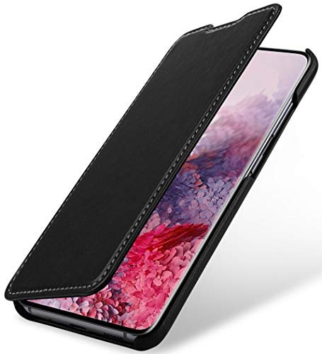 STILGUT Etui Compatible avec Samsung Galaxy S20 Coque à Rabat latéral en Cuir véritable, Noir Nappa