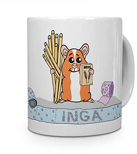 printplanet Tasse mit Namen Inga - Motiv Hamstern - Namenstasse, Kaffeebecher, Mug, Becher, Kaffeetasse - Farbe Weiß