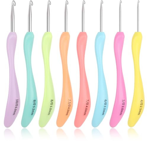 Katech 8 Stück Häkelnadel Set Wellig Ergonomisch Griff Stricknadel Set Häkelnadeln Kit DIY Garnweben Bastelwerkzeuge zum Stricken von Socken, Hüten, Handschuhen und Pullovern (2.5mm - 6.0mm)