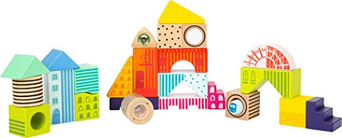 Small Foot 11748 Bausteine Fantasiewelt, 24 Bunte Holzbausteine zum Stapeln, Staunen und Entdecken, ab 12 Monaten Toys, Mehrfarbig