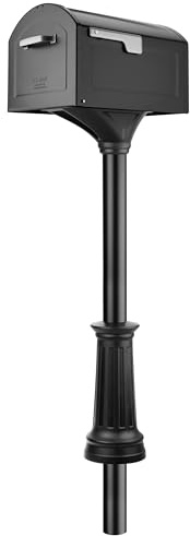 Architectural Mailboxes Centennial™ T4, USPS Approved Next Generation Heavy Duty Steel Metal Post Mounted Mail Box for Outside with Post, Black, XL Extra Large Curbside Mailbox with Magnetic Latch