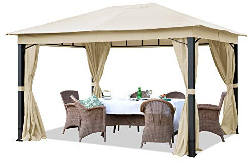 TOOLPORT Gartenpavillon 3x4 m ALU Premium ca. 220g/m² Dachplane wasserdicht Pavillon 4 Seitenteile Gartenzelt Champagner ca. 9x9cm Profil