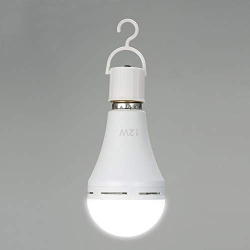 Lixada 1pcs Multifunctional Rechargeable 12W Emergency LED Light Bulbs 60W Equivalent 6000K Bright Outdoor Hanging Lamp Lights for Power Outage Camping Garden Parties-E26/E27, AC100~240V
