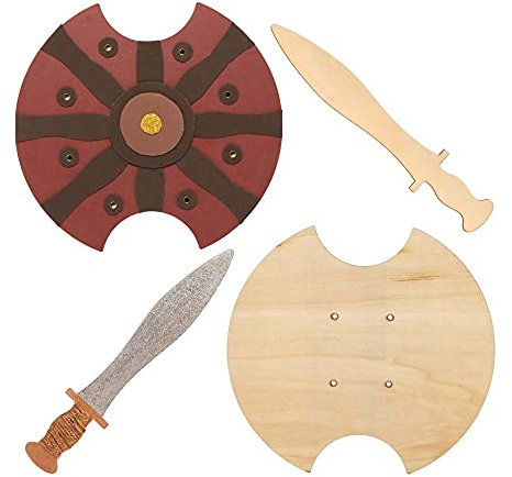 Baker Ross FE458 Gladiator Holzschwerter und Schilde, zum Dekorieren. Bemalen Sie Ihre eigenen Sets, Kostümset für Kinder, 2 Stück