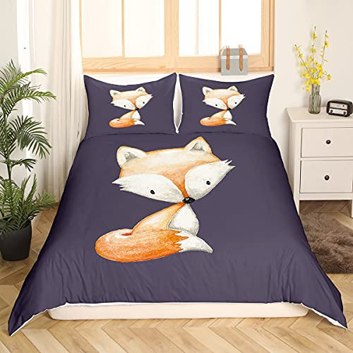Kinder 135x200cm Bettwäsche Fuchs Drucken Bettwäsche Set Süße Tiere Bettwäsche Leinen Mädchen Jungen Teens Schön Fuchs Bettbezug Set Leichte Mikrofaser Bettwäsche mit 1 Kissenbezug 80x80cm