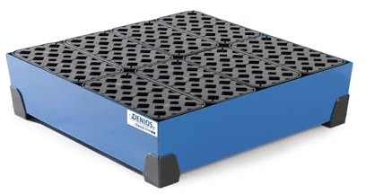 Denios Auffangwanne aus Stahl | mit Gitterrost aus Kunststoff | blau | BxHxT 774 x 200 x 774 mm | Volumen 90 Liter | Arbeitssicherheit Notfall-Umweltschutz-Produkte säurefest