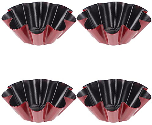 DOITOOL Egg Tart Mould, 4pcs 6.6CM Flower Shape Non Stick Mini Carbon Steel Moulds, Tart Pan, Chocolate Candy Pudding molds, Kitchen Reusable Baking Tools for Cupcake Cake Mold Muffin Tin