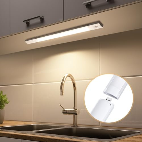 Aigostar LED Unterbauleuchte Kabellos Schrankbeleuchtung mit Bewegungsmelder USB Wiederaufladbar Nachtlicht Schranklicht mit Magnete und 3M Klebeband 4000K 40cm Aus Aluminium und ABS