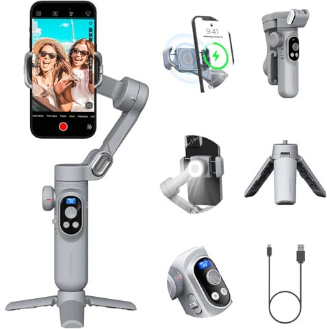 Gimbal Stabilizer für Smartphone mit LED-Licht Face Tracking Auto-Inception Time-Lapse, Handheld faltbar 3-Achsen Telefon Gimble für iPhone16 15 14 13 12Pro/Max/Xs Galaxy S24, AOCHUAN SMART XPro