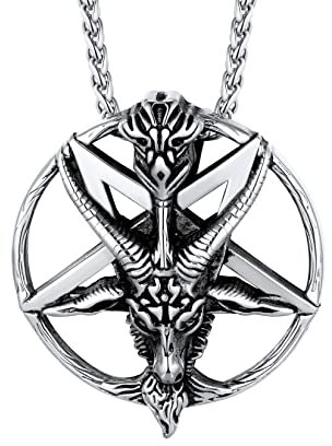 U7 Baphomets Siegel Halskette Edelstahl Umgekehrtes Pentagramm Anhänger + Weizenkette Satanisches Leviathan Wicca Amulett Modeschmuck für Frauen Männer