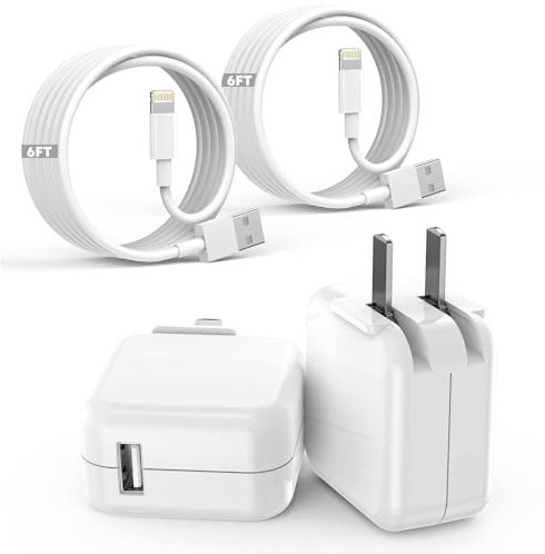 iPad iPhone Charger Fast Charging [ Apple Certified ] 2Set 6FT USB to Lightning Cable iPad Cord with 12W Foldable Block i Phone Charging Travel Wall Plug Compatible with i Pad, iPadPro, iPadAir,iPhone