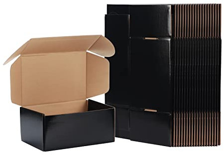 EXYGLO 9x6x4 inch Cardboard Postal Boxes 25 Pack, 229x152x102 mm Black Gift Boxes for Packaging, Medium Shipping Box Mailers for Posting Mailing Small Business