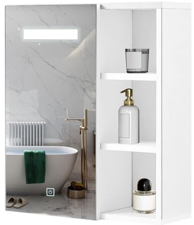CLIPOP LED Bathroom Mirror Cabinet Wall Mounted Storage Cabinet with 3-Color Touch Mirror Light and Storage Shelves, Bathroom Wall Cabinet for Bathroom Living Room Toilet Washroom