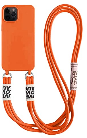 Emlivi Handykette Hülle für iPhone 13 Necklace Handyhülle Nylon Schultergurt Liquid Silikon TPU Cover mit Kordel zum Umhängen Schutzhülle mit Stylische Band Case für iPhone 13, Orange