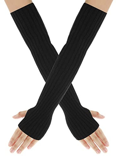 Sibba Karneval Lange Armstulpen Fingerlose Handschuhe Elastisch Erwachsene Summer Gestrickte Armwärmer Stulpen Strickhandschuhe Stretchy Arm Fingerless Gloves Dehnbar Handstulpen Pulswärmer Schwarz
