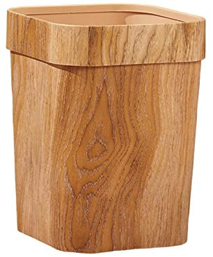Baoblaze Rectangle Wood Grain Trash Can Waste Paper Basket Large Anti Skid Garbage Container Bin Garbage Basket for Bedroom Dorm Home Office, A