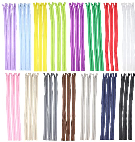 SZCXDKJ 45pcs 55cm/22 Inch Invisible Multicolor Nylon Coil Zippers for Sewing and Crafts 15 Colors
