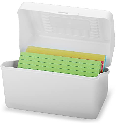BSTKEY 3 x 5 inch Plastic Index Card Holder Recipe Card Box, Small Flash Card Case Note Card Box Storage Organizer for Home Office Index Card Flashcard, 1 White