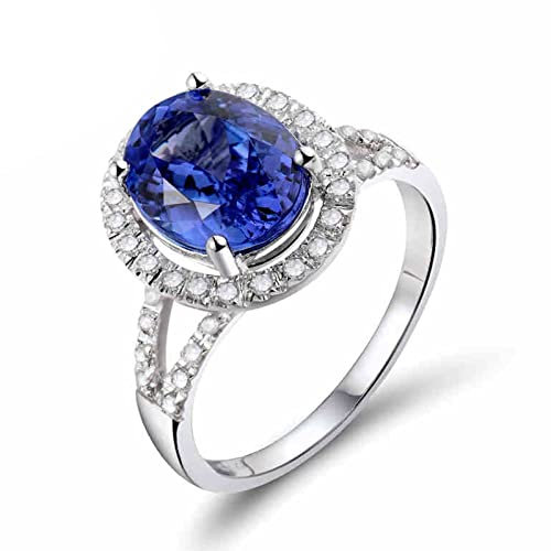 Ringe Frauen Modeschmuck, Schmuck Ringe Weißes Gold 18 Karat Weißgold Tansanit Brillante Ovale Form Verlobungsring Heiratsantrag Größe 52 (16.6)