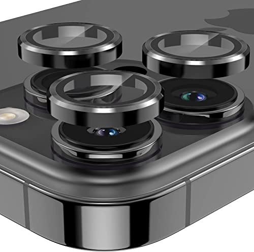 EKAM Camera Lens Protector for iPhone 14 Pro 6.1-Inch and iPhone 14 Pro Max 6.7-Inch 9H Tempered Glass Aluminum Alloy Metal Individual Ring Cover HD Clear Bubble Free Protection (Black)