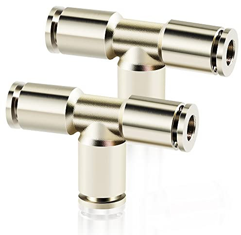 ERGAOBOY 2 Stück 8MM OD Kupfer vernickelt 3 Wege T Verschraubung Schnellanschluss Push In Lock Pneumatikverschraubungen