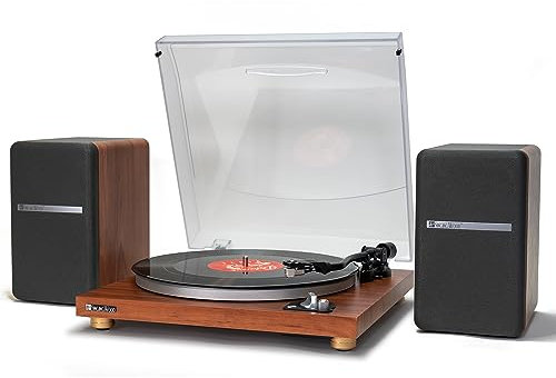 SingingWood Audio VP42AS Bluetooth Belt Drive 2 Speed Built in Preamp Turntable Hi-Fi with 44 Watt Bookshelf Speakers, Vinyl Record Player with Magnetic Cartridge Bluetooth Playback (Walnut)