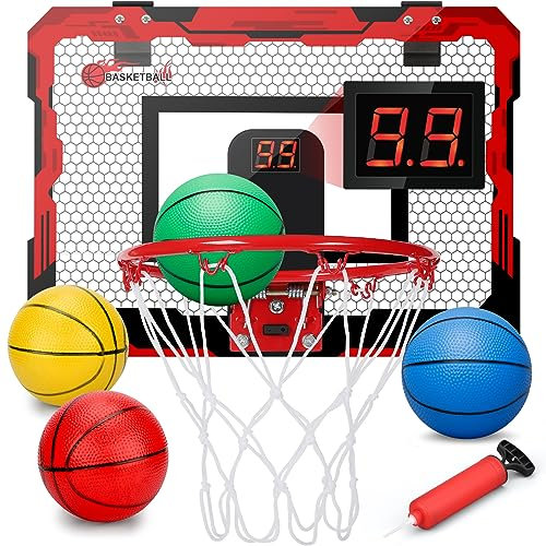 Mini Basketballkorb Set mit elektronischer Anzeigetafel 4 Bälle für Kinder Erwachsene, Indoor Outdoor Sportspielzeug Basketballbrett Wandhalterung für Pool Hinterhof Wohnzimmer Schlafzimmer Büro Party