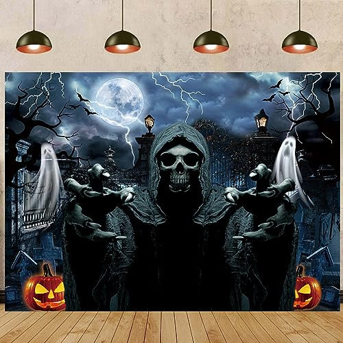 Glückliche Halloween Party Hintergrund Horror Schädel Geistermonster Gruselige Dunkle Nacht Friedhof Fotografie Hintergrund Kinder Halloween Party Dekorationen Banner Foto Requisiten