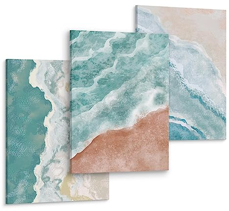 Muralo Wandbilder 3er-Set, Boho, Meer, Kunstdruck, UV-beständig - 30x40 cm | Leinwandbild, Modernes Design, Aufhängefertig - ideal für Schlafzimmer, Ein echter Hingucker in jedem Zuhause
