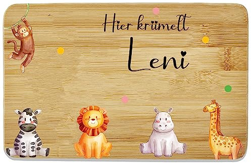 Bl4ckPrint Kinder Frühstücksbrettchen personalisierbar mit Name - Jausenbrett mit Gravur - Frühstücksbrettchen Kinder - Individuelles Holzbrettchen mit niedlichem Tiermotiv & Namen