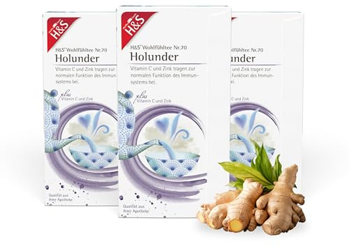 H&S Holunder mit Vitamin C und Zink Tee, 3 x 20 Beutel (à 2,5 g): Süßlich-natürlicher Früchtetee mit Holunder und Echinacea mit wertvollen Zusatzstoffen
