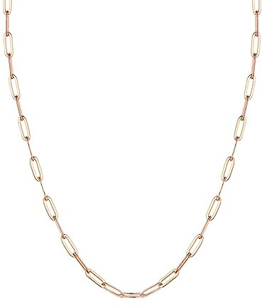 PROSILVER Damen Feine Halskette 925 Gold Kette 3,3mm schlanke Büroklammern Gliederkette 46cm Rosegold vergoldet Ankerkette Minimalist Schmuck Accessoire für Mutter Tochter
