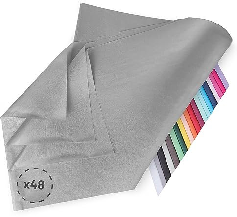 Verpackungswelt Seidenpapier 48 Blätter | 76x50 cm | Buntes Transparentpapier ideal als Verpackungsmaterial & Geschenkpapier | Papier zum Basteln | Schöne Dekoration | Bastelpapier in Grau