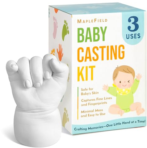 Maplefield 3D Baby Casting Kit - Mess-Free Impressions & Baby Hand Casting - Hypoallergenic & Gentle on Skin & Family Handprint Kit - Includes 3 Practice Packs & Hand Impression Set for Kids - 3-Pack