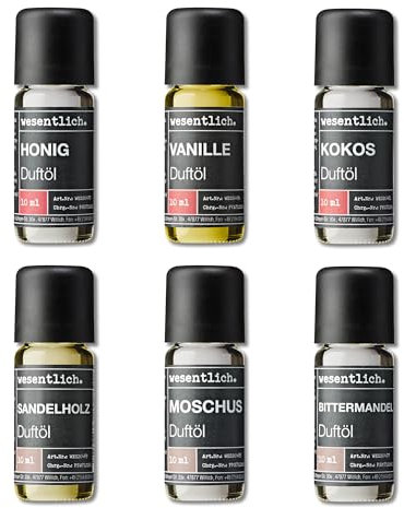 wesentlich. Duftöl Set - harmonische Duftkompositionen für Duftlampe, Diffuser und Kerzen – Vanille, Kokos, Honig, Sandalwood, Moschus, Bittermandel