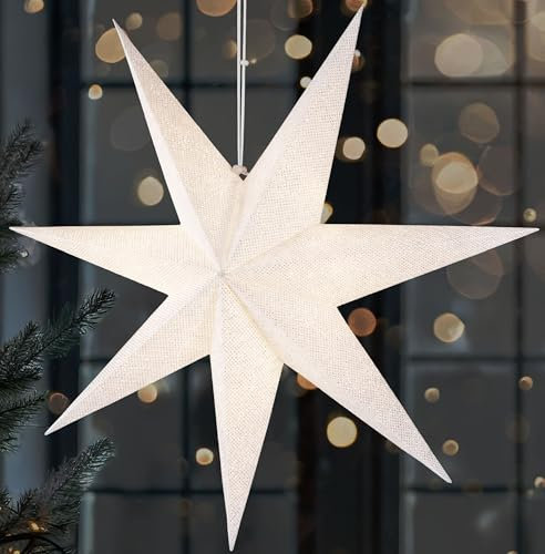 BRUBAKER 60 cm Weihnachtsstern für Innen - LED Adventsstern Hängend - Leuchtstern zum Aufhängen für Fensterdeko und Weihnachtsdeko - 3D Papierstern Deko Weihnachten - Weiß