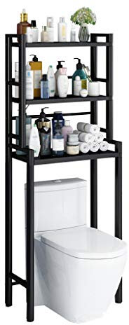 DOFFO Scaffale da pavimento per lavatrice sopra il WC, scaffale sopra il lavello in acciaio inossidabile, distanza tra gli strati regolabile (Black)