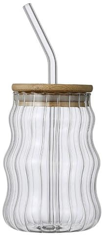RINDE Tasse Lunettes À Boire avec des Couvercles en Bambou Et De La Paille-Un-401-500Ml