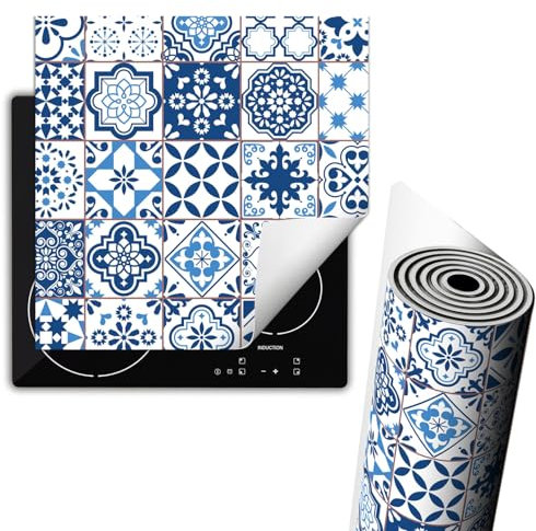 TMK ArtDeko Herdabdeckplatte Einteilig Küche Herdabdeckung Ceranfeld Herdabdeckplatten Anti Rutsch Matte Aufrollbar 60x52 cm, Mosaik Blau