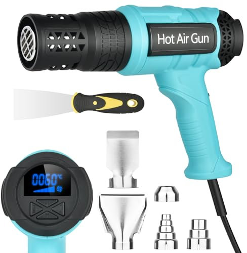 Solace Décapeur Thermique Professionnel 2000W, Decapeur Thermique 60-650 ℃, Température Réglable, Affichage Numérique LCD, 2 Vitesses De Vent,Protection Contre Les Surcharges, 6 Accessoires (azul)