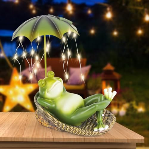EUBSWA Solar Frosch Garten Dekoration, Frosch Garten Statue, wasserdichte Teich Deko, Harz Tier Garten Skulptur Ornamente für Terrasse Rasen Haus Hof
